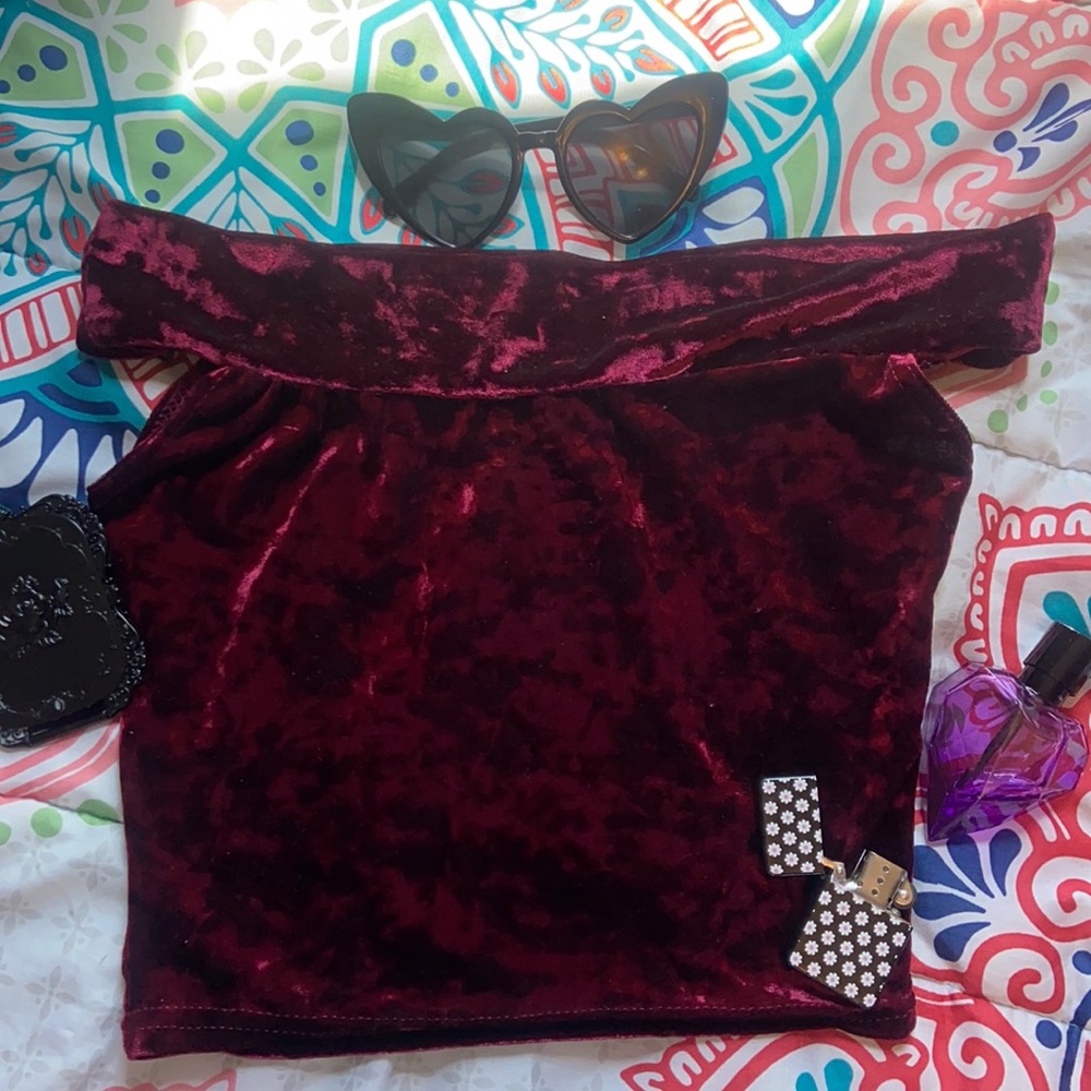 Purple Velvet Off The Shoulder Top